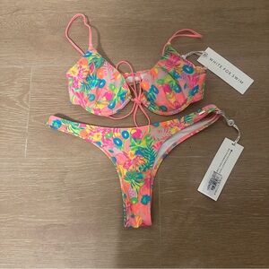 White Fox Swim Neon Tropical Bikini Set | Stand Out Top & Belmont Bottoms